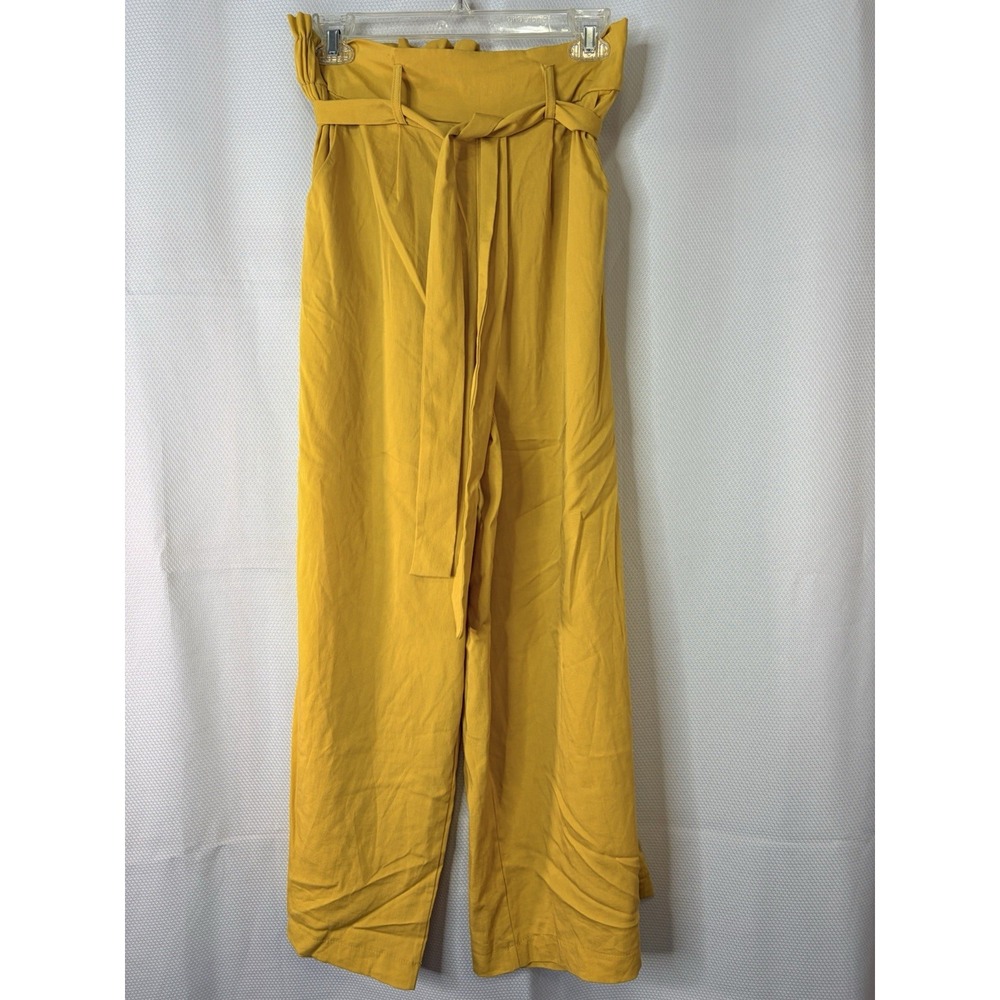 Ecowish Mustard Yellow Wide Leg Paperbag Pants Size Large
